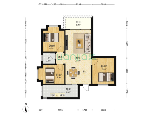 豪景苑 3室1厅1卫 72平方