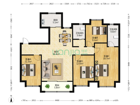 太仓碧桂园 4室1厅2卫 142平方