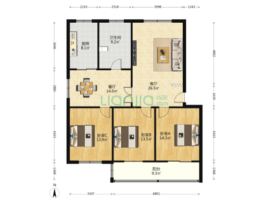 新华小区（长安） 3室2厅1卫 132平方