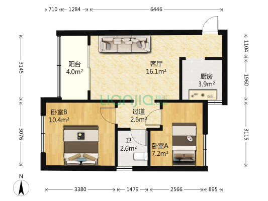 工合花园 2室1厅1卫 51平方