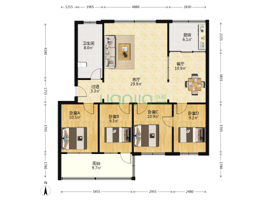 广通路175号 4室2厅1卫 125平方
