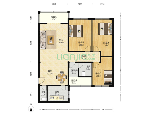 淮河街91号 3室2厅3卫 123平方