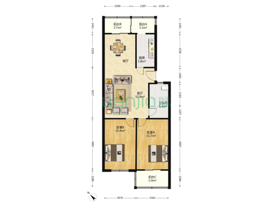 东兴园 2室1厅1卫 106平方