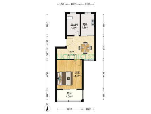 官渎花园 1室1厅1卫 47平方