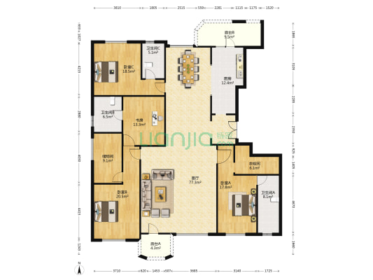 天山九峯 4室1厅3卫 205平方