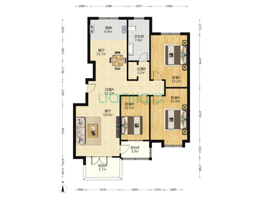 安居花园 3室2厅1卫 132平方