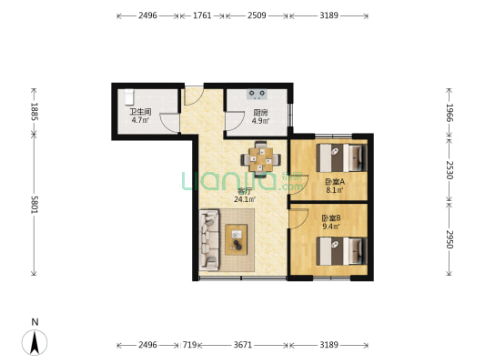建北三村 2室1厅1卫 64平方