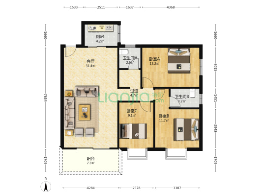 嘉景花园二期 3室1厅2卫 170平方
