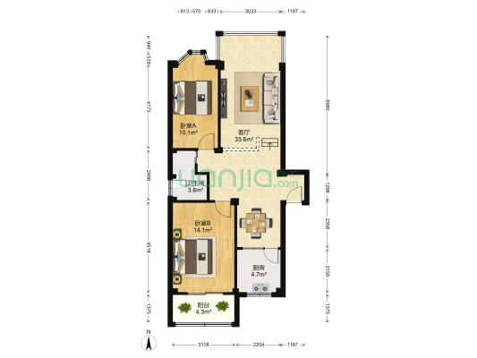 正西街216号 2室1厅1卫 130平方