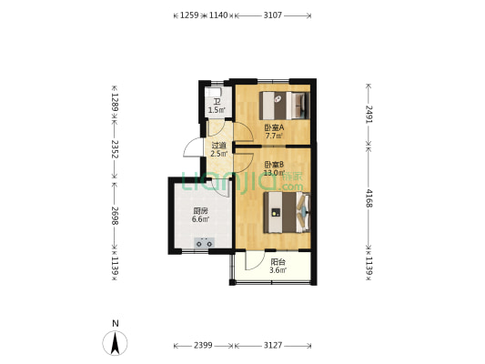 黄河路41号 2室0厅1卫 46平方