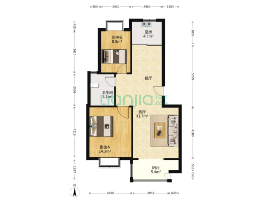 李岳小区 2室1厅1卫 90平方