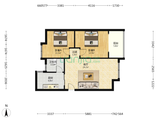 王府花园御锦苑 2室1厅1卫 78平方