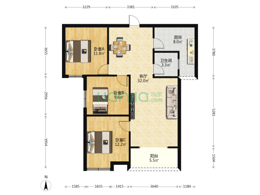 富地公园学府二期 3室1厅1卫 111平方
