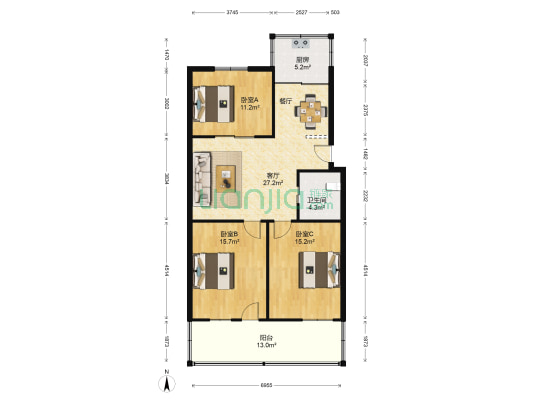 东吴路26号 3室1厅1卫 103平方