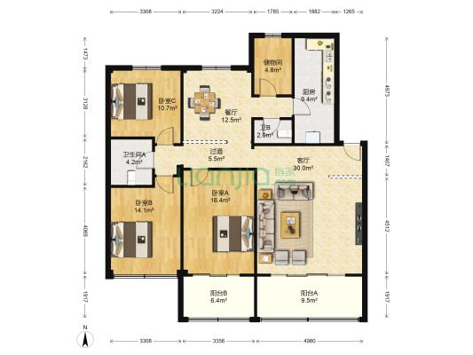 陕西进出口公司家属院 3室2厅2卫 169平方