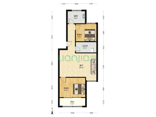 君帝园 2室1厅1卫 89平方