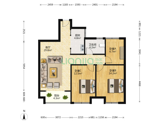 力高君御华府 3室1厅1卫 85平方