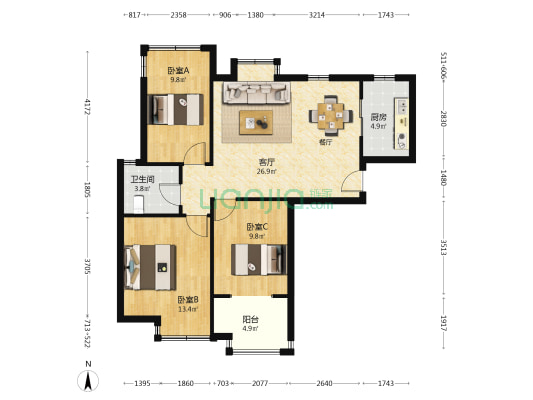 开甲尚仕名邸南区 3室1厅1卫 95平方