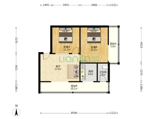 佳苑 2室1厅1卫 80平方