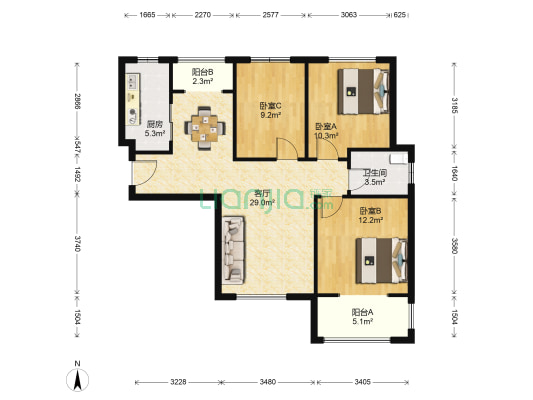 康桥溪桂园 3室1厅1卫 100平方