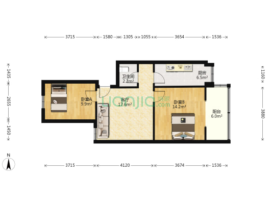 涂家岭社区安景苑 2室1厅1卫 68平方