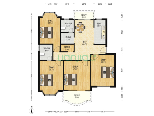 安亭新苑 4室1厅3卫 131平方