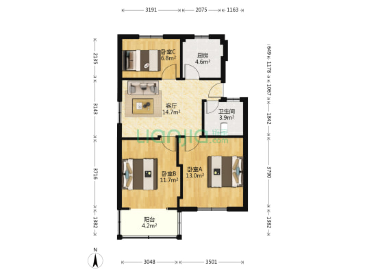 富巷新村北五六小区 3室1厅1卫 75平方