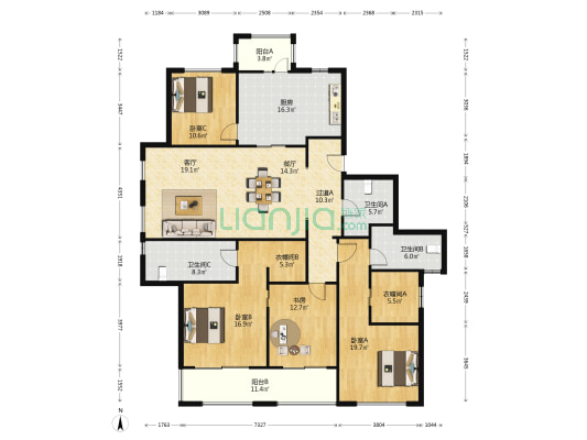 黄浦滩名苑 4室2厅3卫 216平方