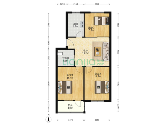 富华东村 3室1厅1卫 89平方