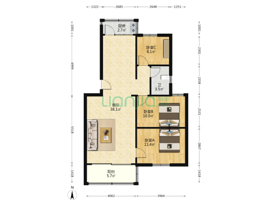 三十六小区 3室1厅1卫 90平方