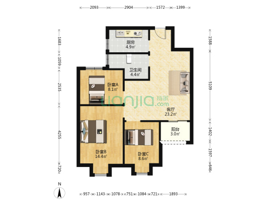 碧桂园优璞城 3室1厅1卫 92平方