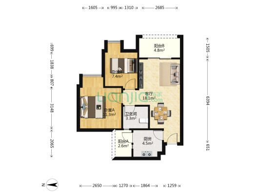 德源第一城蜀风嘉苑 2室1厅1卫 64平方