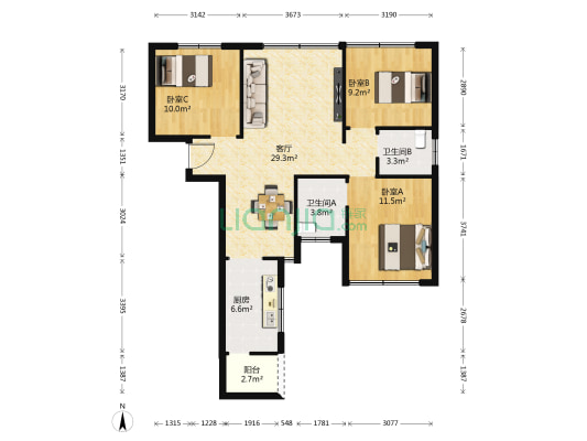 锦泰金樽未来城 3室1厅2卫 82平方
