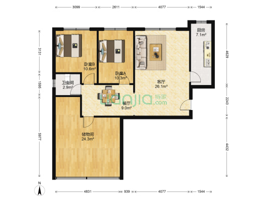 五环城市花园 2室2厅1卫 115平方