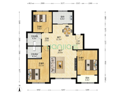 绿城百合花园郁金香园 3室2厅2卫 141平方