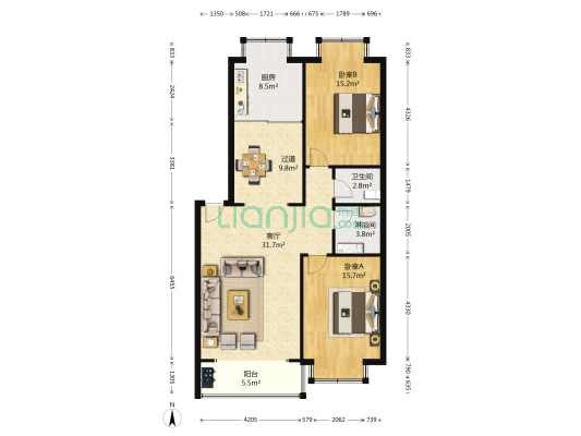 长恒商住楼 2室1厅2卫 113平方