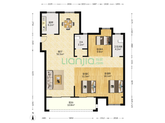 鑫霞湾 3室1厅2卫 132平方