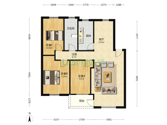 国土局宿舍二区 3室1厅1卫 102平方