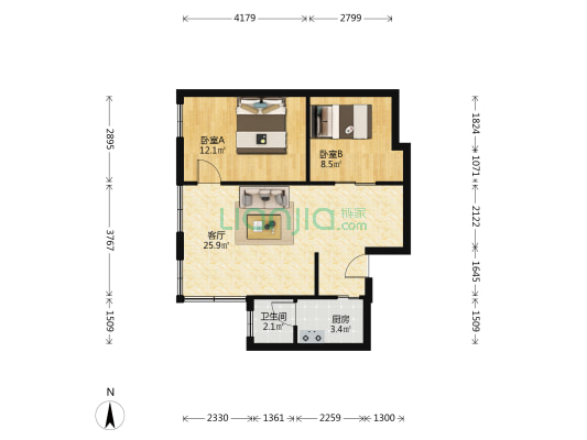 兴安街31至39号大院 2室1厅1卫 58平方