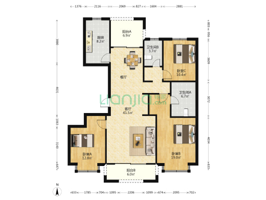 鼓楼金茂府二期 3室1厅2卫 142平方