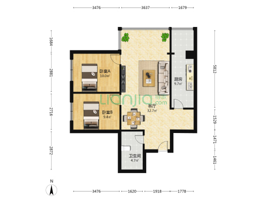 亚太·万佳润泽园 2室1厅1卫 97平方