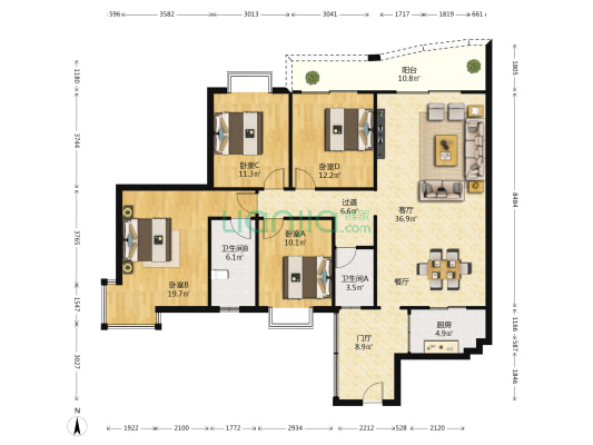滨湖家园 4室1厅2卫 153平方