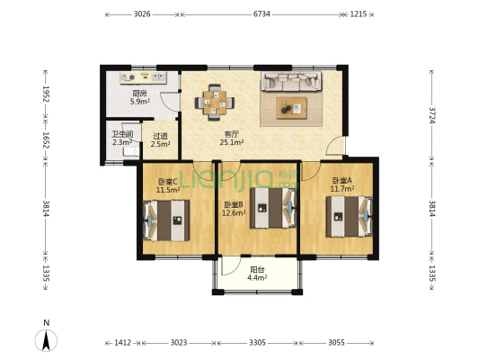 区工商局旧区 3室1厅1卫 95平方