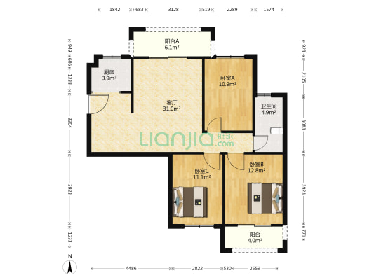 紫荆半岛 3室1厅1卫 109平方