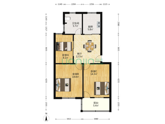 中坝南路43号 3室1厅1卫 80平方
