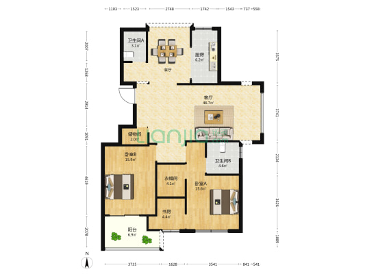 东湖明珠 3室1厅2卫 131平方