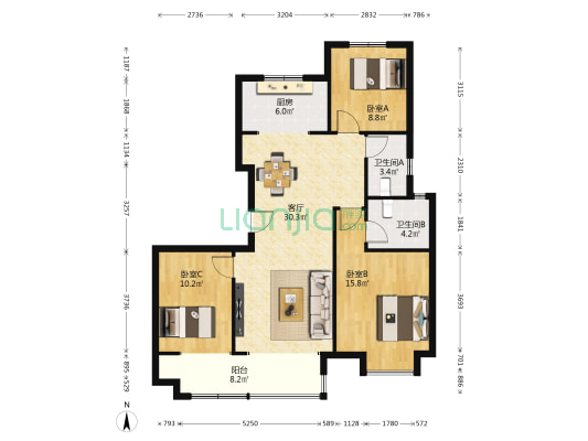 中梁颐和雅筑 3室1厅2卫 125平方