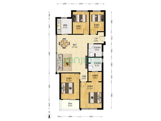 滨江御滨府 4室1厅2卫 115平方