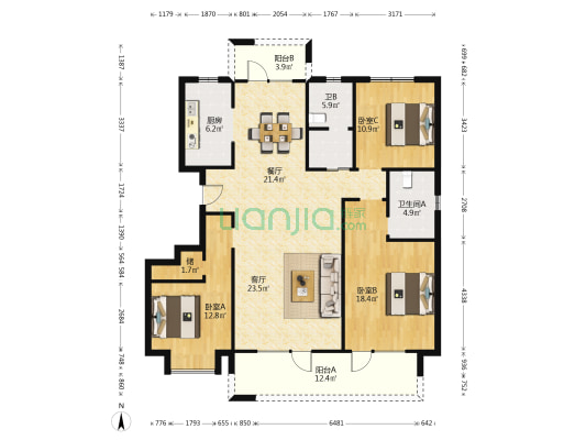晨鸣观海华苑 3室2厅2卫 140平方