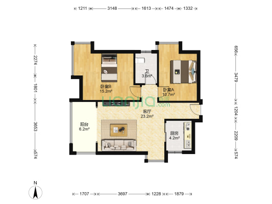 复地城就 2室1厅1卫 85平方